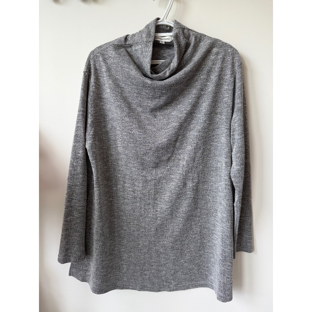Davi & Dani Heathered Grey Cowl Neck Tunic Top Long Sleeve Knit Sweater Medium